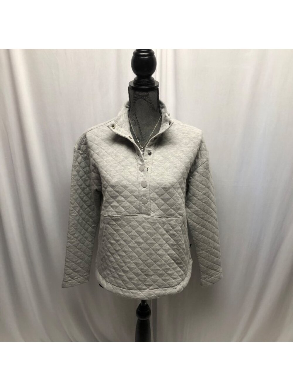 Eddie Bauer Quilted Pullover Sweatshirt Womens Size Small Gray Long Sleeve NEW